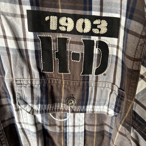 Harley Davidson Shirt Button Up Short Sleeve Brown Mechanic Biker Men's XL - Picture 5 of 8